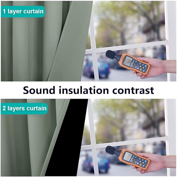 NICETOWN Greyish Green 100% Blackout Lined Curtains, 2 Thick Layers Completely Blackout Window Treatment Thermal Insulated Drapes for Kitchen/Bedroom (1 Pair, 70" Width x 63" Length Each Panel)