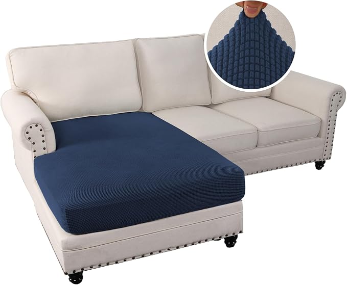 H.VERSAILTEX Sectional Couch Covers 1 Piece Chaise Slipcover L Shape Separate Cushion Couch Cover for Both Left/Right Sectional Couch (Seat Only: 1 Chaises, Navy)