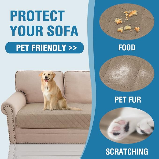 H.VERSAILTEX Couch Cover for Dogs Washable 100% Waterproof Sofa Cushion Cover Dog Bed Cover Non-Slip Pet Blanket for Sofa Cushion Protector, 35" x 82", Khaki