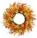 20" Artificial Fall Wreath for Front Door Orange Daisy Autumn Wreath with Colorful Wildflowers and Autumn Foliage Farmhouse Fall Door Wreath for Harvest Thanksgiving Fall Decorations by Fasyou