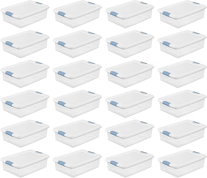 Sterilite Latching Box with Lids for Home and Office, 32 Quart, 24-Pack | Heavy-Duty and Stackable Plastic Containers with Latches for Closet, Cabinet, Bedroom, Bathroom and Dorm Room Organization
