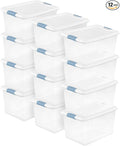 Sterilite Latching Box with Lids for Home and Office, 64 Quart, 12-Pack | Heavy-Duty and Stackable Plastic Containers with Latches for Closet, Cabinet, Bedroom, Bathroom and Dorm Room Organization