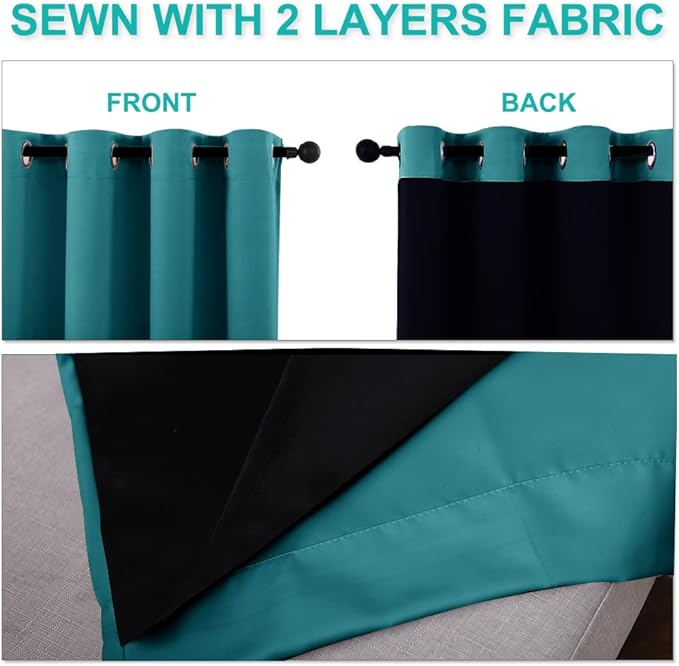 NICETOWN Full Shade Curtain Panels, 37" Wide x 80" Long, Forest Green, Pair of Thermal Insulated & Energy Efficiency Blackout Drapes for Living Room, Lined Silky Performance Window Dressing