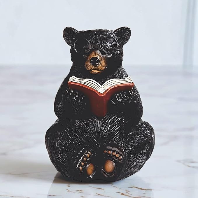 ICE ARMOR Hand Painted 5.75" H Bear Reading with Glasses Figurine Statue Sculpture Ornament Decoration Home/Room Decor Unique Gift Ideas for Housewarming Holidays Birthdays Great Collectible Addition