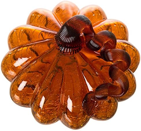 Glitzhome Handblown Amber Crackle Glass Pumpkin for Fall Harvest Decorating (5.51" H) - Image 2