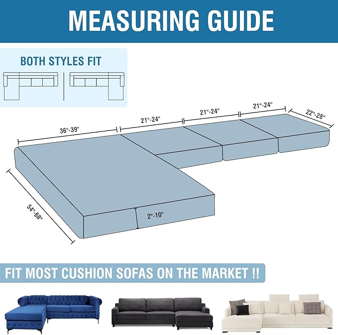 Couch Cover 4-Piece Elastic Velvet Couch Cushion Covers & Chaise Slipcovers for L-Shaped Sofas - Sofa Seat Covers Washable, Soft Protector for Couches (3 Seater + Chaise, Grey)