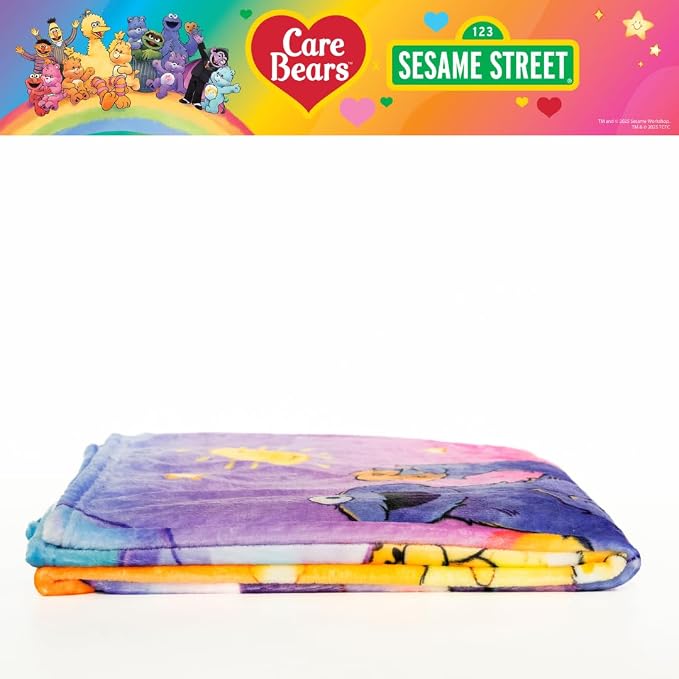 Care Bears x Sesame Street Nostalgic Kids Bedding Super Soft Cozy Plush Throw, 46 in x 60 in, (Officially Licensed Product) by Franco