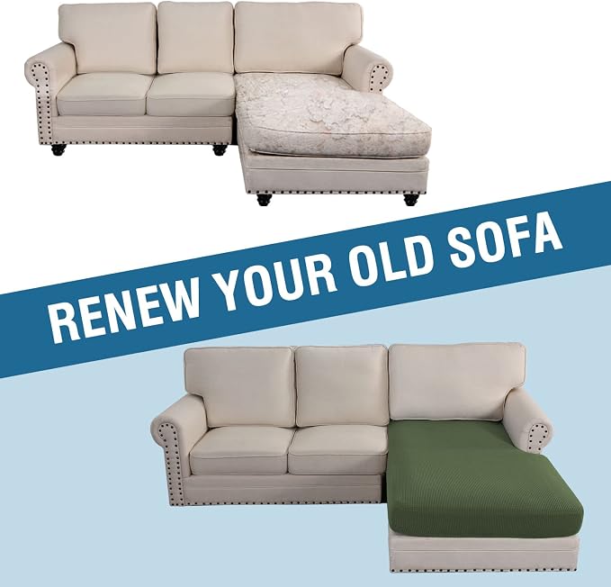 H.VERSAILTEX Sectional Couch Covers 1 Piece Chaise Slipcover L Shape Separate Cushion Couch Cover for Both Left/Right Sectional Couch (Seat Only: 1 Chaises, Bronze Green)