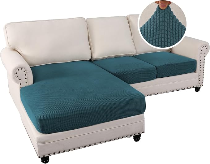H.VERSAILTEX Sectional Couch Covers 3 Pieces Sofa Seat Cushion Covers L Shape Separate Cushion Couch Chaise Cover for Both Left/Right Sectional Couch (Seat Only: 1 Chaise + 2 Sofa, Deep Teal)