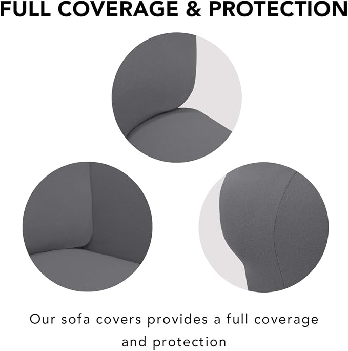 PureFit Stretch Couch Covers for Sofa 4 Seater Slipcovers Gray | 1-Piece Sofa Cover Washable Soft Couch protector, Couch Slipcover with Non Skid Foam and Elastic Bottom for Kids, Dogs