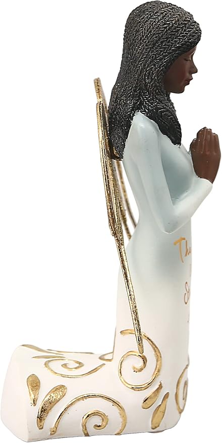 Pavilion Gift Company The Lord is My Strength Exodus 15:2-5.25 Inch African American Kneeling Praying Collectible Resin Angel Figurine, Blue