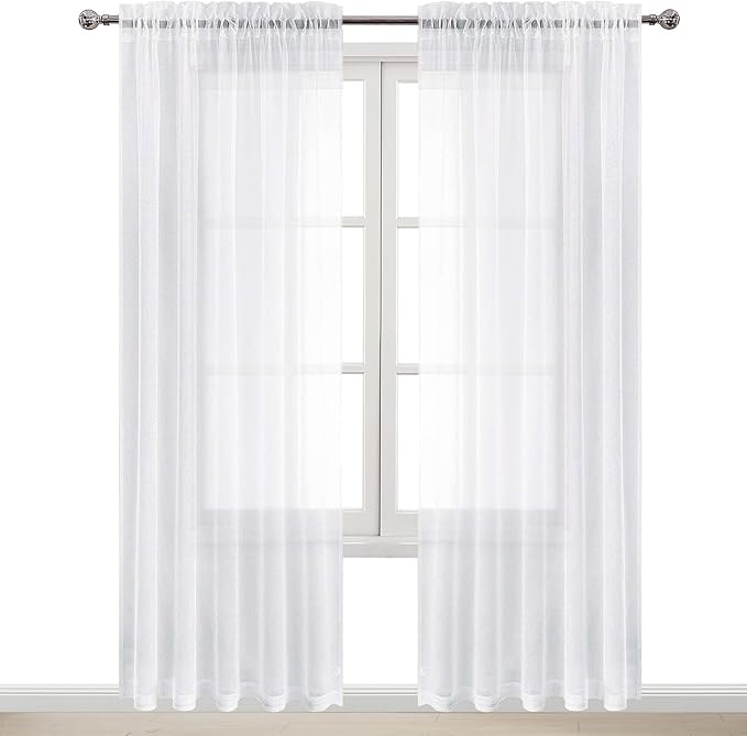 DWCN White Sheer Curtains 96 inch Length 2 Panels Set, Elegant Rod Pocket Solid - Image 9