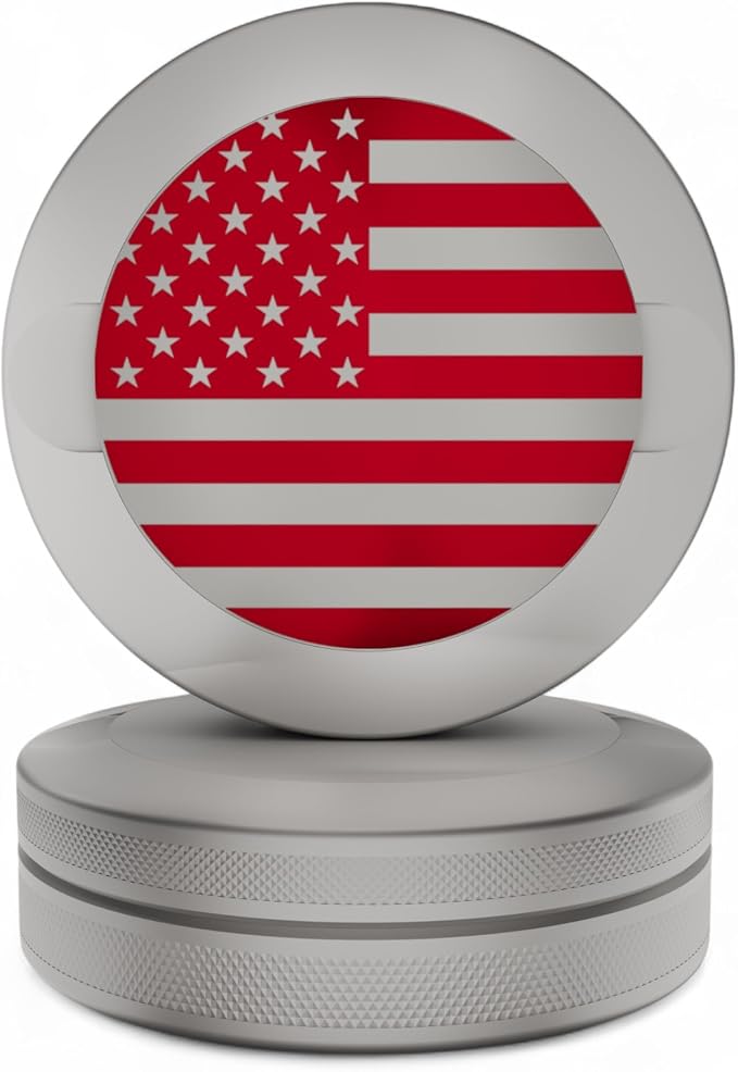 America | Metal Container for Zyn, Premium Aluminum Can & Rugged Pouch Holder | Extra Capacity, Knurled Grip & Used Pouch Storage | EDC (Stone/Red Chrome)
