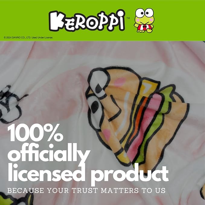 Collectibles Keroppi Foodie Bedding Super Soft Cozy Blanket, 62 in x 90 in, (Officially Licensed Product) by Franco