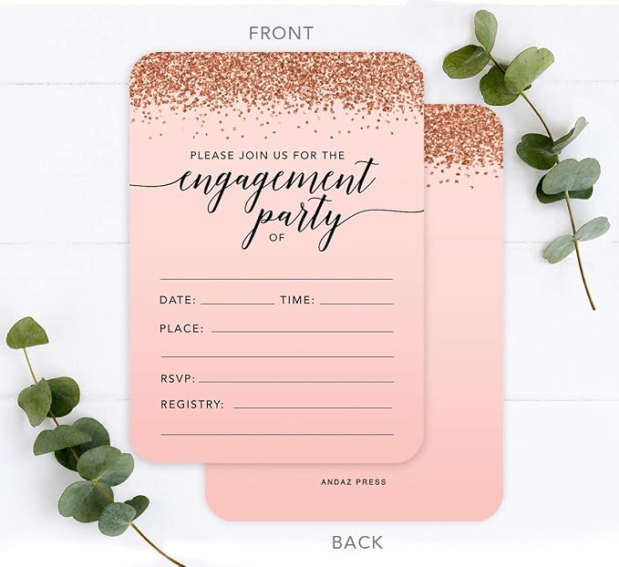 Andaz Press Blush Pink and Rose Gold Glitter Elegant Party Collection, 5x7-inch Invitations with Envelopes, Engagement Party, 24-Pack, Double Sided Printing, Heavy Card Stock, Includes Envelopes