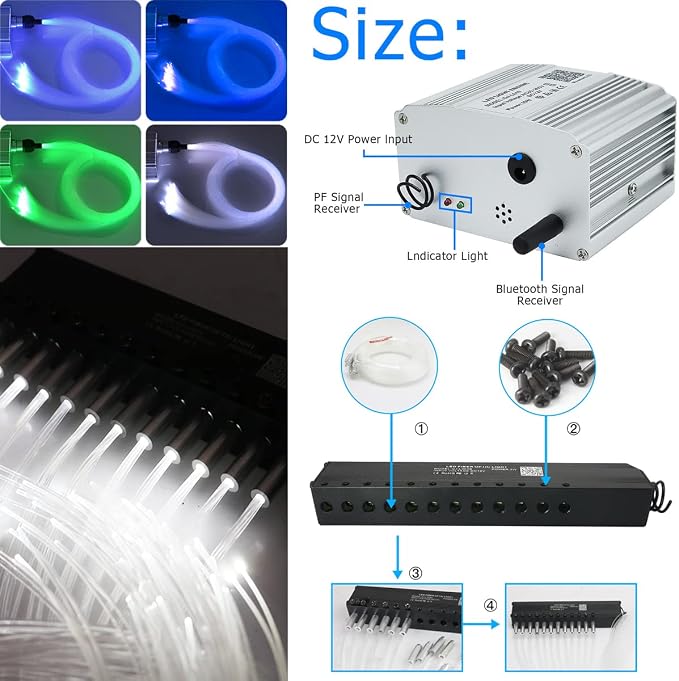 AZIMOM 10W RGBW Twinkle 550pcs 0.03in 13.1ft Fiber Optic Starlight Lights+Pure White Meteor Shooting Star Sound Activated End Glow Fiber Strands APP Remote Control Car Home Ceiling Roof Decor