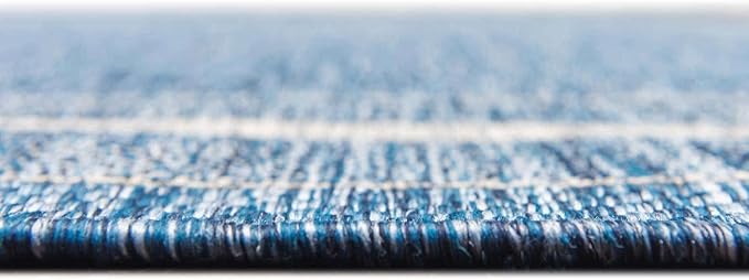 Unique Loom Outdoor Border Collection Area Rug - Soft Border (7' 10" x 10' Oval, Blue/ Ivory)
