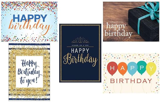 25 Birthday Cards with Envelopes for Business, Office (Variety Set) | 5 Designs, Bulk 25 Pack, Happy Birthday Greeting Card Set, 5x7 in, A7, Employees, Work, Coworkers, Clients, Team, USA, VP1702
