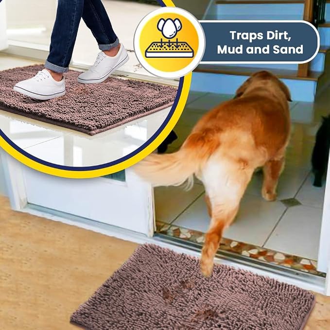 Muddy Mat® | Super Water Absorbent Door Mat Indoor, Microfiber Quick Dry Chenille Entryway Rug, Slip Resistant Front Door Mat, Indoor Mats for Entryway, Machine Washable Pet Rug, Blush Pink 16" x 24"