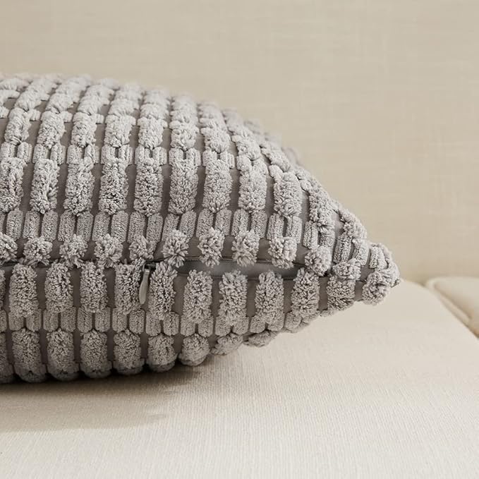 Fancy Homi 4 Pack 20x20 Inch Striped Corduroy Throw Pillow Covers, Rustic Boho Home Decor - 50x50 cm