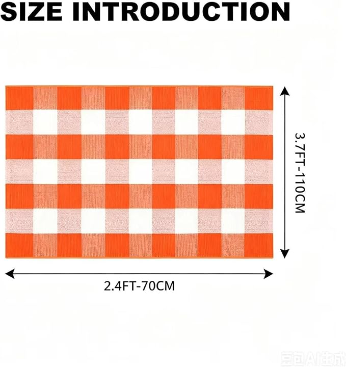 Buffalo Plaid Rug 2'4''x 3'7'' Orange and White Front Door Mat Reversible Halloween Doormat Layered Porch Rug Washable Hand Woven Cotton Area Rug for Indoor Outdoor Entryway Patio Porch Decor