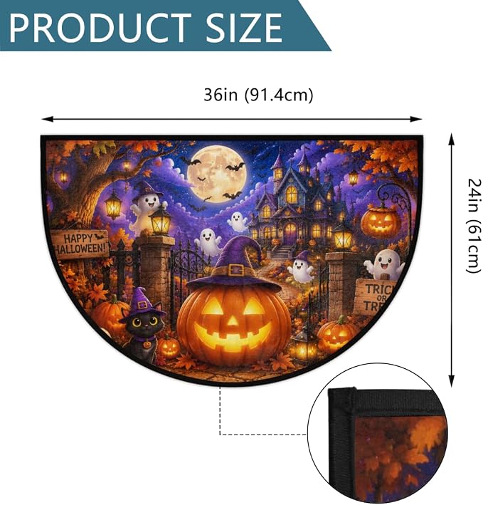 Halloween Half Round Door Mat Welcome Entrance Mat Bath Bathroom Rug A1 | Halloween Ghost Pumpkin Welcome Entrance Mat Anti-Slip Half Moon Bath Mat Semi Circle Rug Indoor Outdoor Kitchen Rug