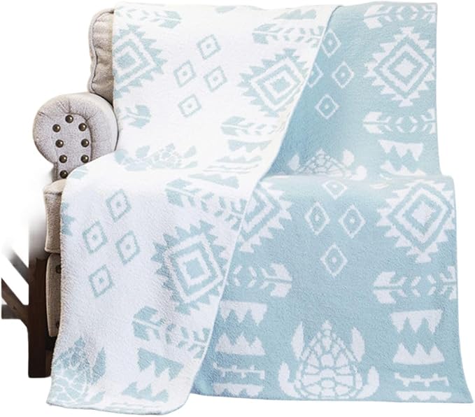 Carstens, Inc. Luxury Soft Stretchy Reversible Plush Throw Blanket, Large 50" x 60", Seaglass