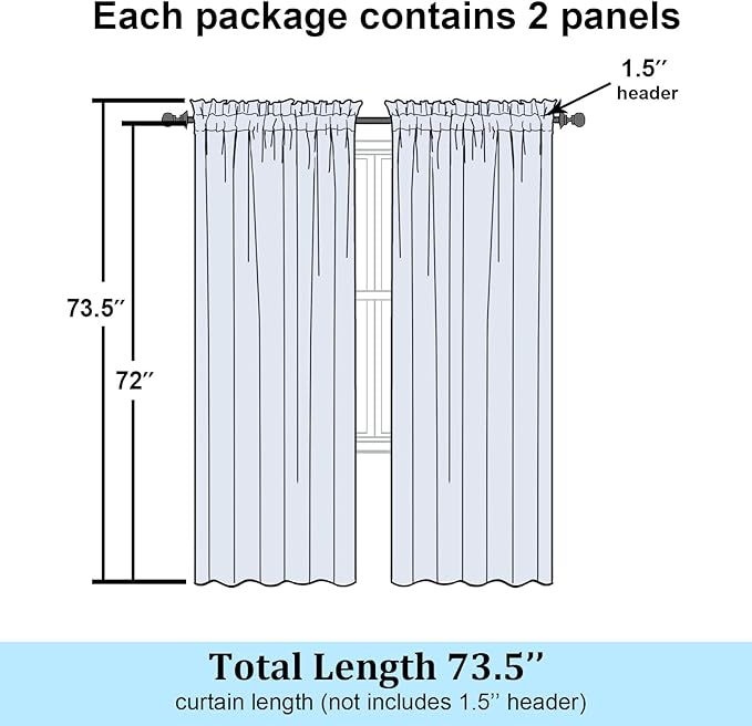Simplebrand Dusty Blue Sheer Curtains 72 Inch Length 2 Panels - Image 7