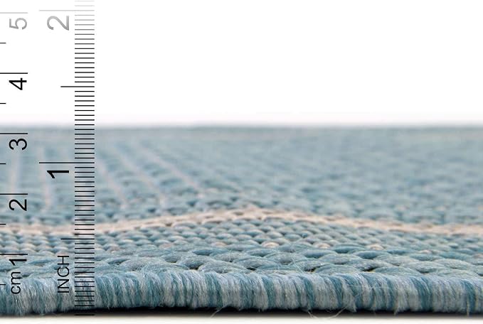 Unique Loom Outdoor Border Collection Area Rug - Soft Border (13' Square, Aquamarine/ Ivory)