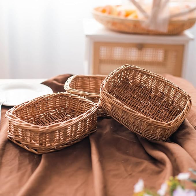 Rectangle small wicker baskets for sundries 3pcs storage bins
