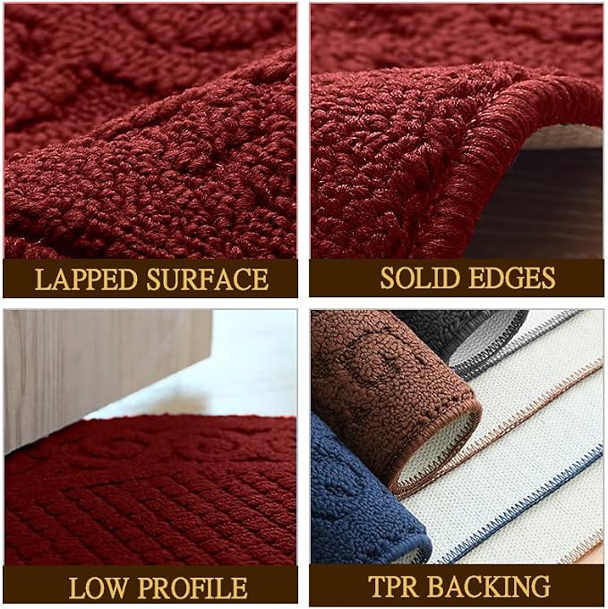 Red Door Mat 18"X30",Non Slip Machine Washable Entryway Rug for Front/Back Door,Half Circle Absorbent Low Profile Entrance Floor Mat for 4th of July Patriotic Muddy Wet Shoes and Paws
