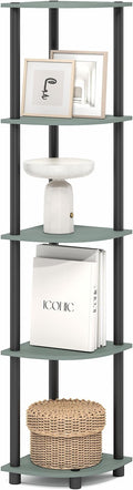 Furinno Turn-N-Tube Corner Shelf, 5-Tier Corner Bookshelf, Open Storage Shelves, for Organization and Storage, Living Room, Home Office, Garage, Bedroom, Sage Green