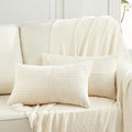 Fancy Homi 2 Packs Cream Lumbar Decorative Throw Pillow Covers 16x32 Inch for Living Room Couch Bed Sofa, Rustic Farmhouse Boho Home Decor, Soft Striped Corduroy Rectangle Accent Cushion Case 40x80 cm