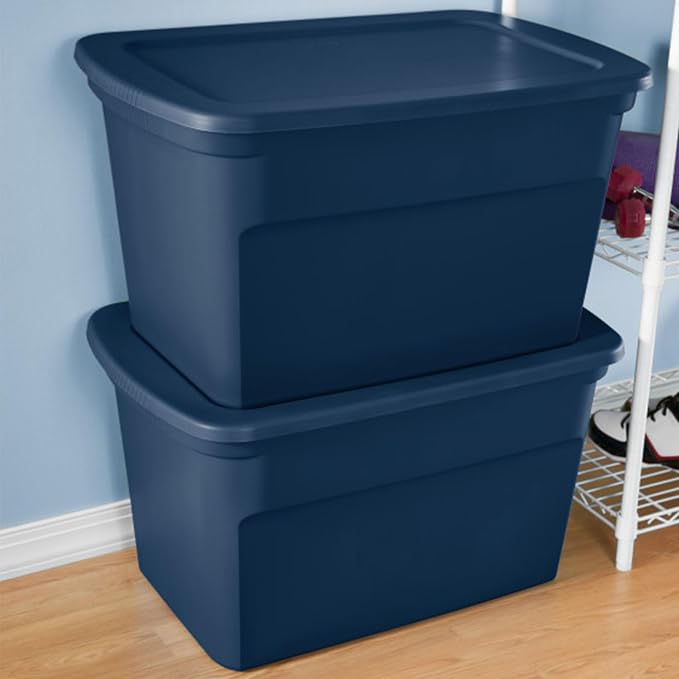 Sterilite 6-Pack Tote, Plastic Storage Bins with Snap Lids, 30 Gallon, Marine Blue - Stackable Home Organizers with In-Molded Handles for Bedroom, Garage, Basement and Attic | Marine Blue - Stackable Home Organizers with In-Molded Handles for Bedroom, ...