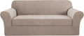 2 Piece Stretch Sofa Covers Couch Covers for Living Room Furniture Slipcovers (Base Cover Plus Seat Cushion Cover) Feature Upgraded Thicker Jacquard Fabric Removable Washable (Sofa, Sand)