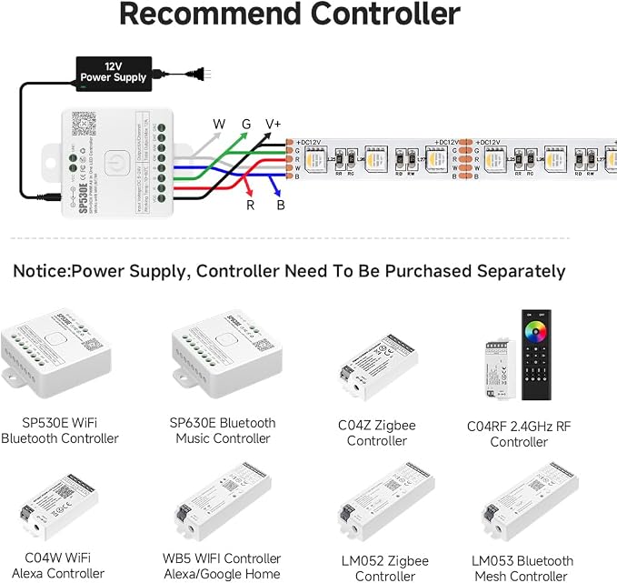 BTF-LIGHTING RGBW LED Strip Lights,UL Listed,5050 4 Colors in 1 RGB + 2700K-3000K Warm White,12V DC,16.4ft/5m 60LEDs/m 12mm White PCB, IP65 Waterproof for Home Decoration(No Adapter or Controller)