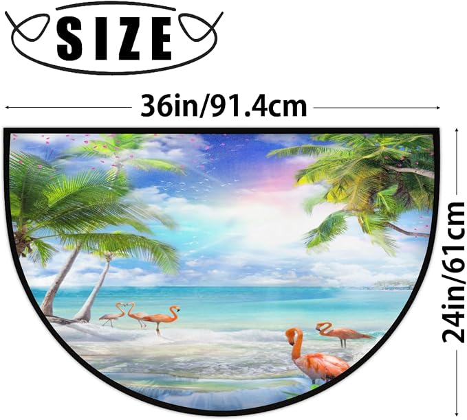 Half Round Doormat Summer Flamingo Flower Non Slip Half Circle Area Rugs Indoor Washable Half Moon Rug Semi Circle Bathroom Runner Mat Entrance Floor Carpet for Kithen Bedroom Fireplace Decor