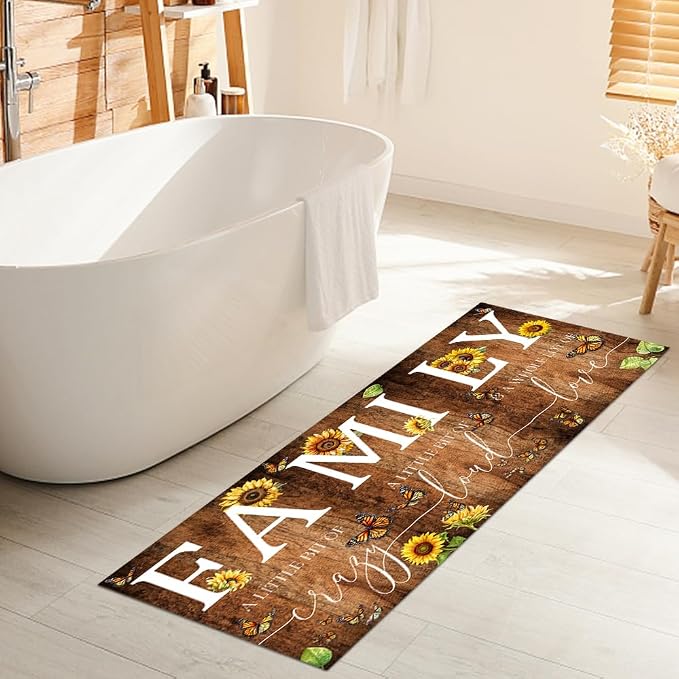 GUBIYU Rustic Sunflower Area Rug for Living Room A Little Bit of Crazy Family Home Welcome Rugs,Home Porch Decor Doormat,Farmhouse Entrance Rug for Bedroom,Housewarming Gift,Wedding Room 23.6"x59"