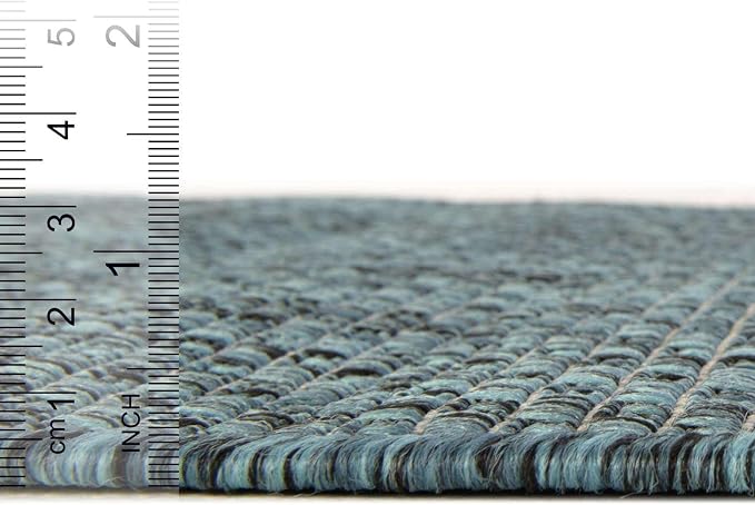 Unique Loom Outdoor Solid Collection Area Rug (7' 10" Square Teal/Navy Blue)