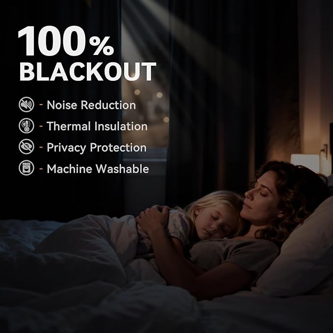 100% Blackout Shield Linen Blackout Curtains for Bedroom, Black Grommet Curtains for Living Room, Thermal Insulated Room Darkening Drapes for Nursery, Boho Home Decor, 50" W x 84" L, 2 Panels