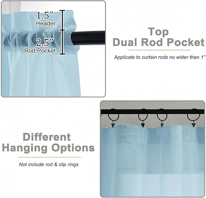 Sheer Curtains 63 Inch Length 2 Panels Set for Living Room Bedroom, Airy Soft Light Filtering Sheer Dining Room Curtains, Modern Rod Pocket Drapes, Sky Blue, Each 42" Wx63 L