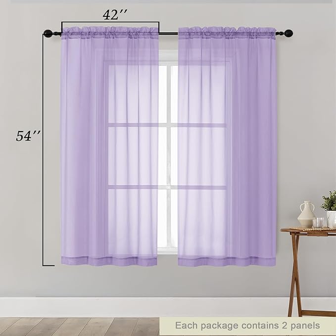 Sheer Lavender Curtains for Bedroom Living Room 54 Inch Length 2 Panels Set - Image 2
