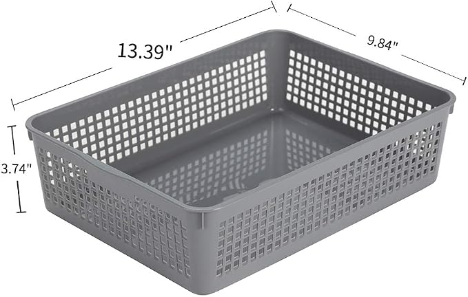 Eslite Plastic Organizing Baskets/Storage Tray Baskets,6-Pack,Gray