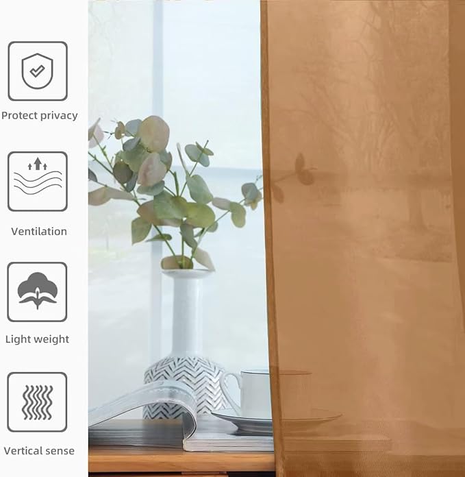 youleyar Solid Sheer Rod Pocket Curtain Voile Draperies 2 Panels White Beige - Image 5