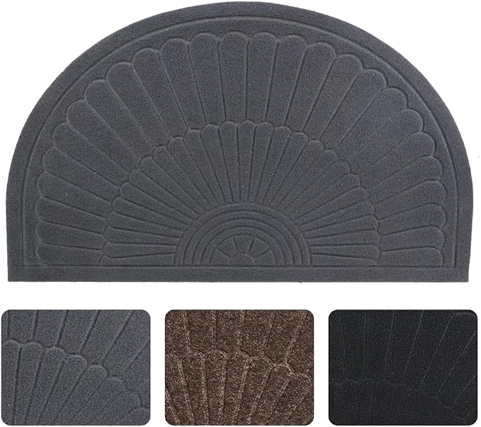 Morning View Half Round Doormat, Gray, Outdoor Indoor Rug - 30x18 inches, Non Slip, High Traffic, Absorbent, Modern Design