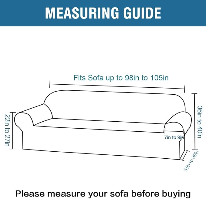 H.VERSAILTEX Stretch Velvet Sofa Covers Large Couch Covers Sofa Slipcovers Furniture Protector with Non Slip Elastic Bottom, Feature Thick Comfy Rich Velour (Extra Wide Sofa 98"-105", Porcelain White)