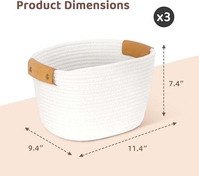 OOOK Storage Basket Set, 3 Pack Baskets for Shelves, White Storage Baskets for Organizing Toys, 11.4"Lx9.4"Wx7.4"H | Soft Cotton Fabric, Suitable for OOOK Shelves, Kids Toy Storage, 11.4"Lx9.4"Wx7.4"H, Smooth Comfortable Surface.