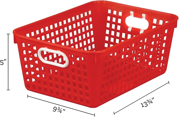 Really Good Stuff Large Plastic Book Baskets, 13.25" x 10" x 5.5", 4-Pack | Primary Group Colors, Classroom Library Organizers, Storage, Multi-Purpose