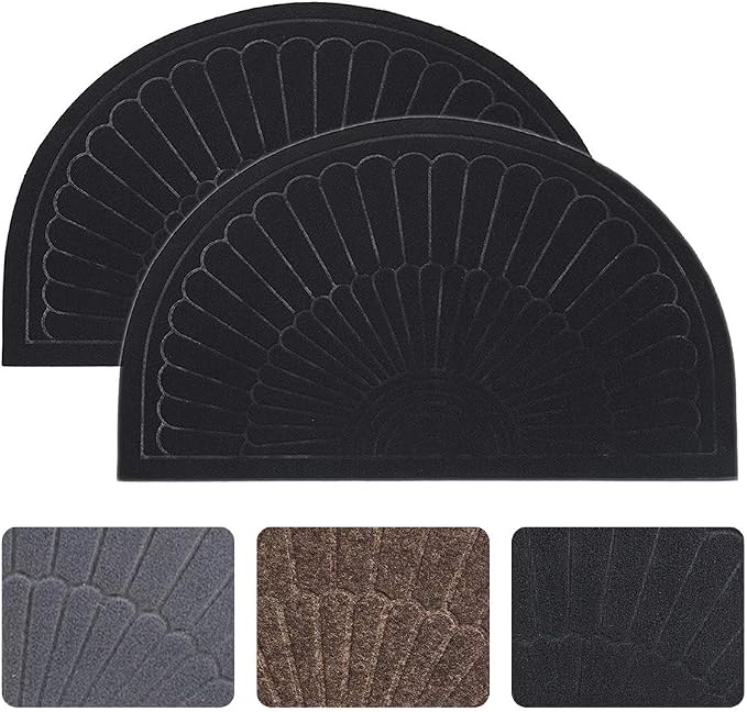 Morning View Half Round Door Mat Indoor Half Circle Front Door Mats Outdoor Entrance Half Moon Welcome Mat Entryway Rug Rubber Back Non Slip Set of 2 (Black)