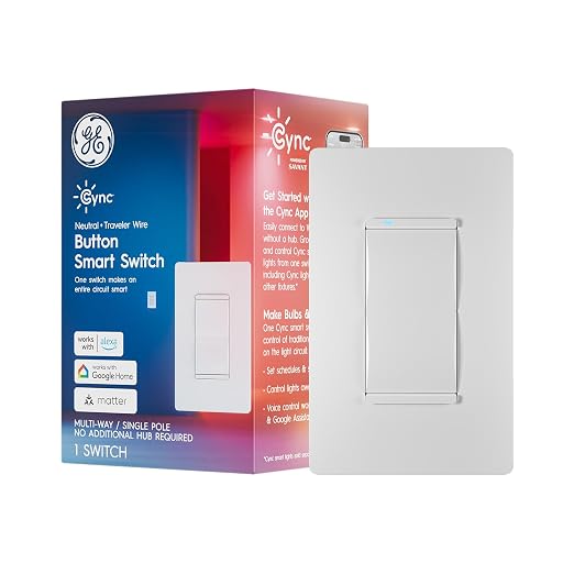 C by GE Smart Switch, Wi-Fi & Bluetooth, No Hub, Alexa Google | On/off button style, neutral wire required, works with Alexa & Google Home, no hub needed, easy DIY install